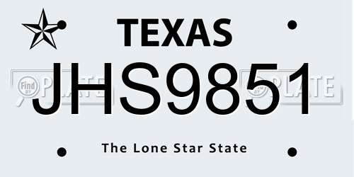 JHS9851 Texas License Plate