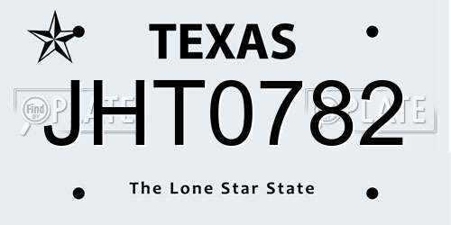 JHT0782 Texas License Plate