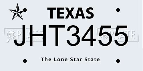 JHT3455 Texas License Plate