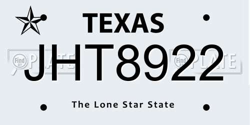 JHT8922 Texas License Plate