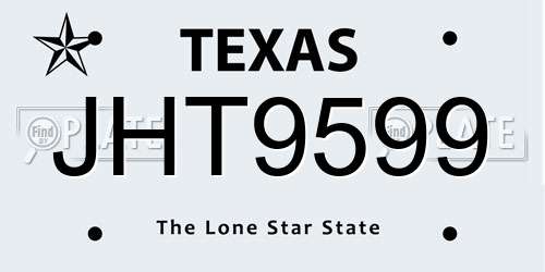 JHT9599 Texas License Plate