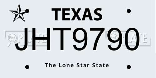 JHT9790 Texas License Plate