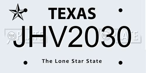 JHV2030 Texas License Plate