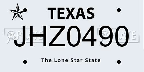 JHZ0490 Texas License Plate