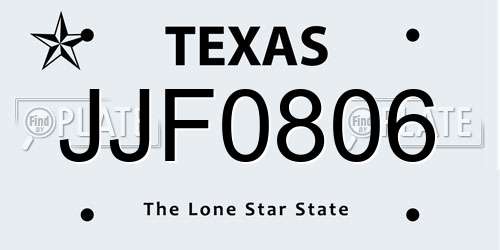 JJF0806 Texas License Plate