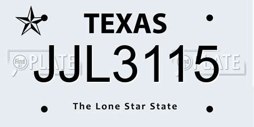JJL3115 Texas License Plate