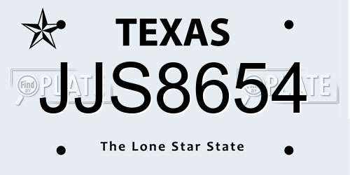 JJS8654 Texas License Plate