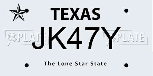 JK47Y Texas License Plate