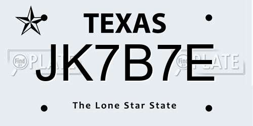 JK7B7E Texas License Plate