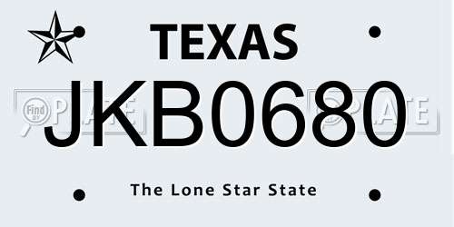 JKB0680 Texas License Plate