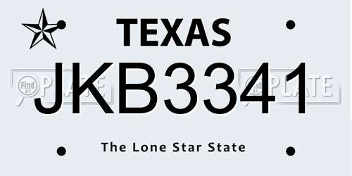 JKB3341 Texas License Plate