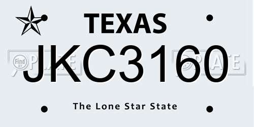 JKC3160 Texas License Plate