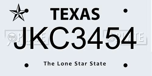 JKC3454 Texas License Plate
