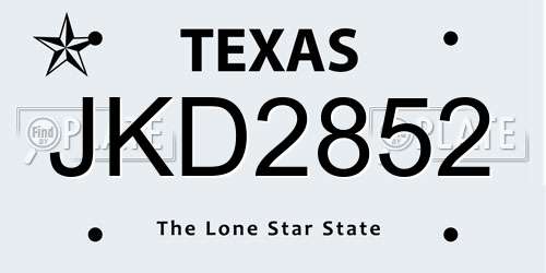 JKD2852 Texas License Plate