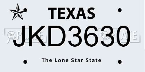 JKD3630 Texas License Plate