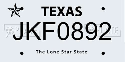JKF0892 Texas License Plate