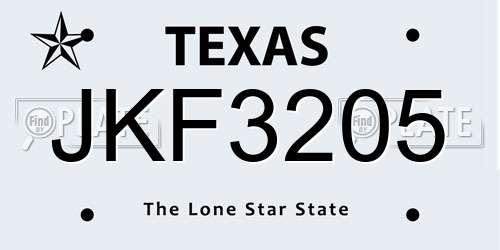 JKF3205 Texas License Plate