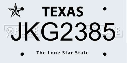 JKG2385 Texas License Plate