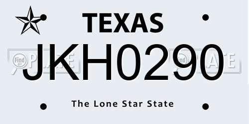 JKH0290 Texas License Plate