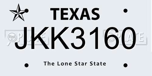 JKK3160 Texas License Plate