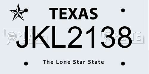 JKL2138 Texas License Plate