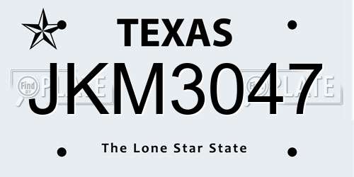 JKM3047 Texas License Plate