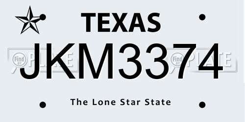 JKM3374 Texas License Plate
