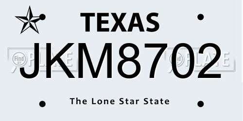 JKM8702 Texas License Plate