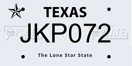 JKP072 Texas License Plate