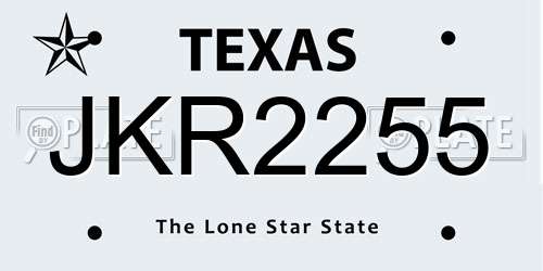 JKR2255 Texas License Plate