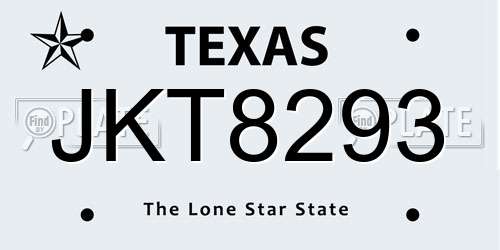 JKT8293 Texas License Plate