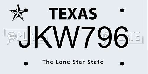 JKW796 Texas License Plate