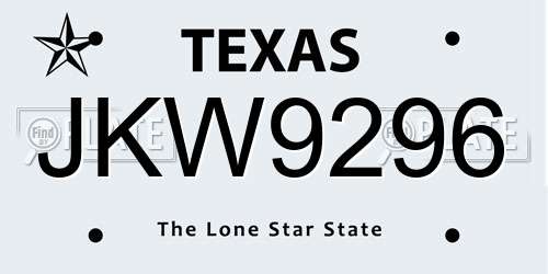 JKW9296 Texas License Plate