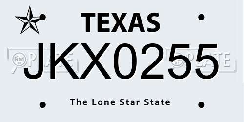 JKX0255 Texas License Plate