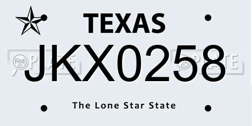 JKX0258 Texas License Plate