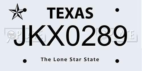 JKX0289 Texas License Plate