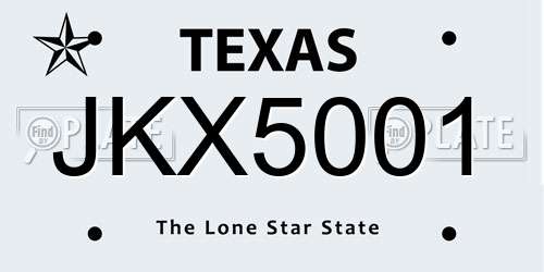 JKX5001 Texas License Plate