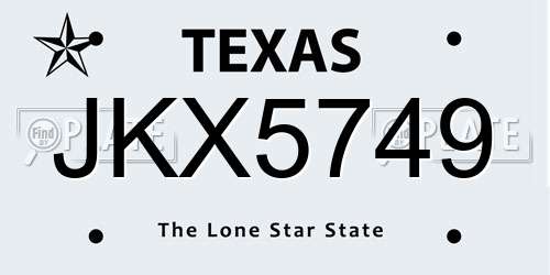 JKX5749 Texas License Plate