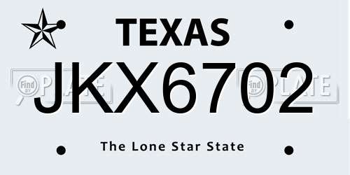 JKX6702 Texas License Plate