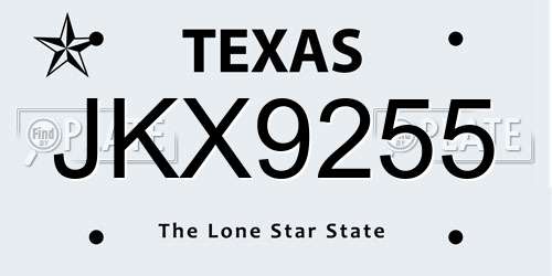 JKX9255 Texas License Plate