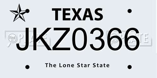 JKZ0366 Texas License Plate