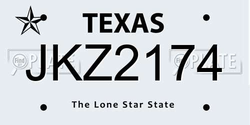 JKZ2174 Texas License Plate