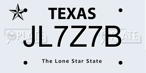 JL7Z7B Texas License Plate