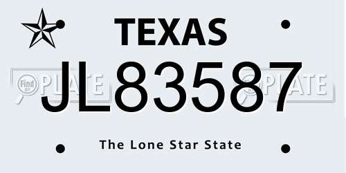 JL83587 Texas License Plate