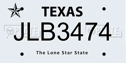 JLB3474 Texas License Plate