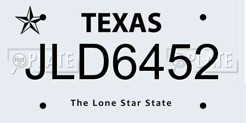 JLD6452 Texas License Plate