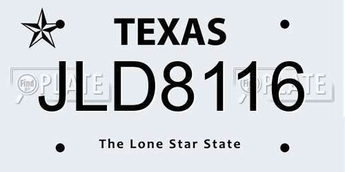 JLD8116 Texas License Plate