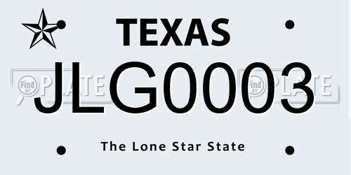 JLG0003 Texas License Plate