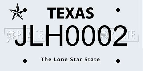 JLH0002 Texas License Plate