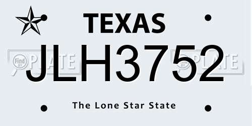 JLH3752 Texas License Plate